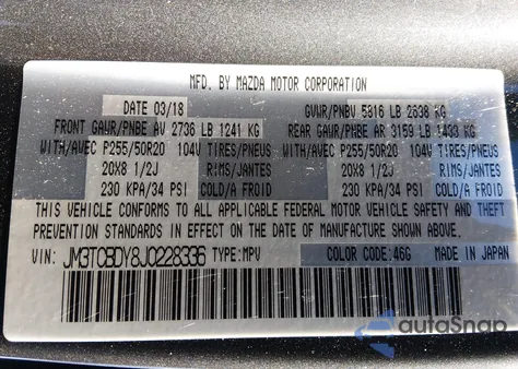 2018 Mazda Cx-9 Grand Touring from USA, damaged, VIN JM3TCBDY8J0228336